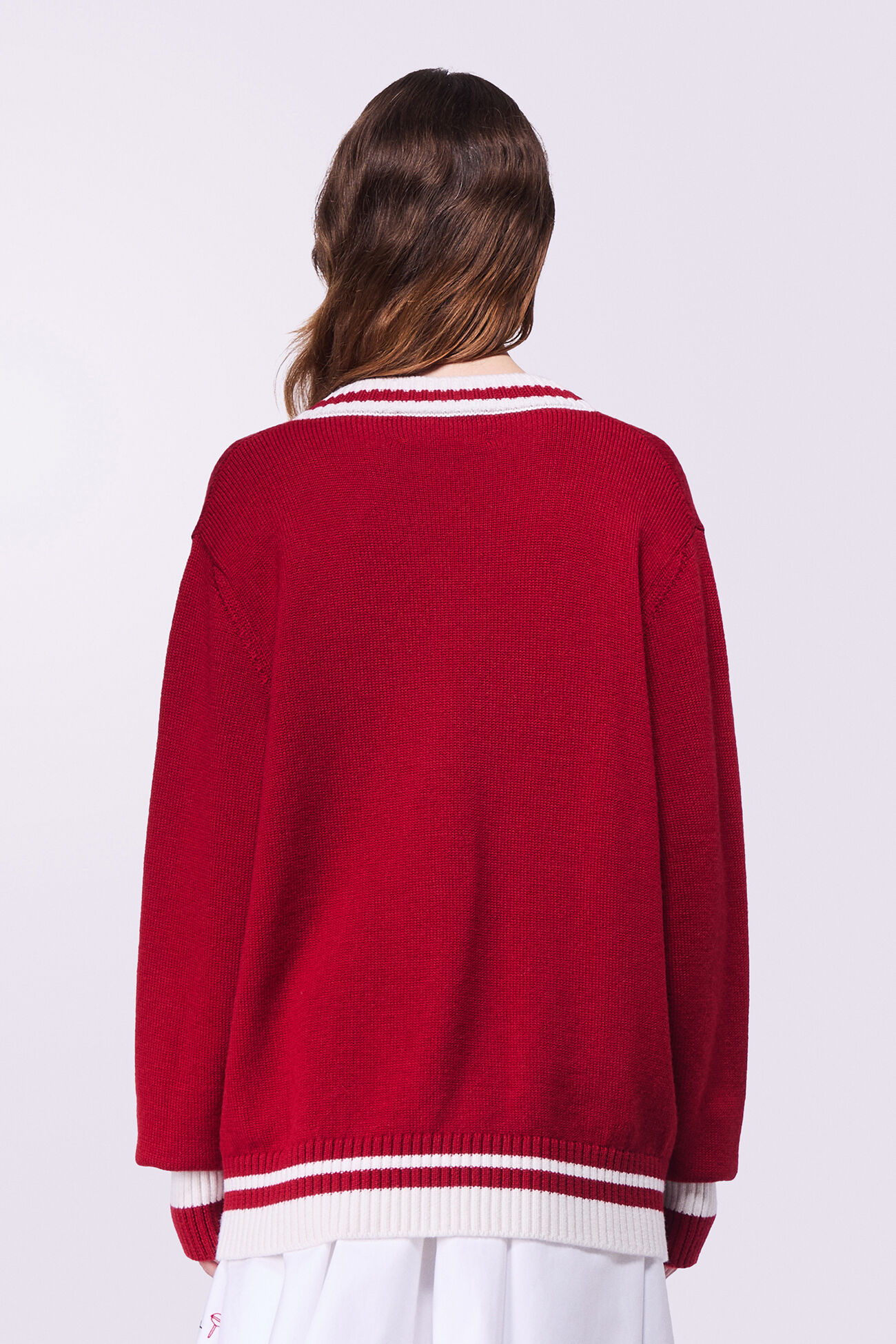 Unisex Heart Patch Knit Cardigan Red